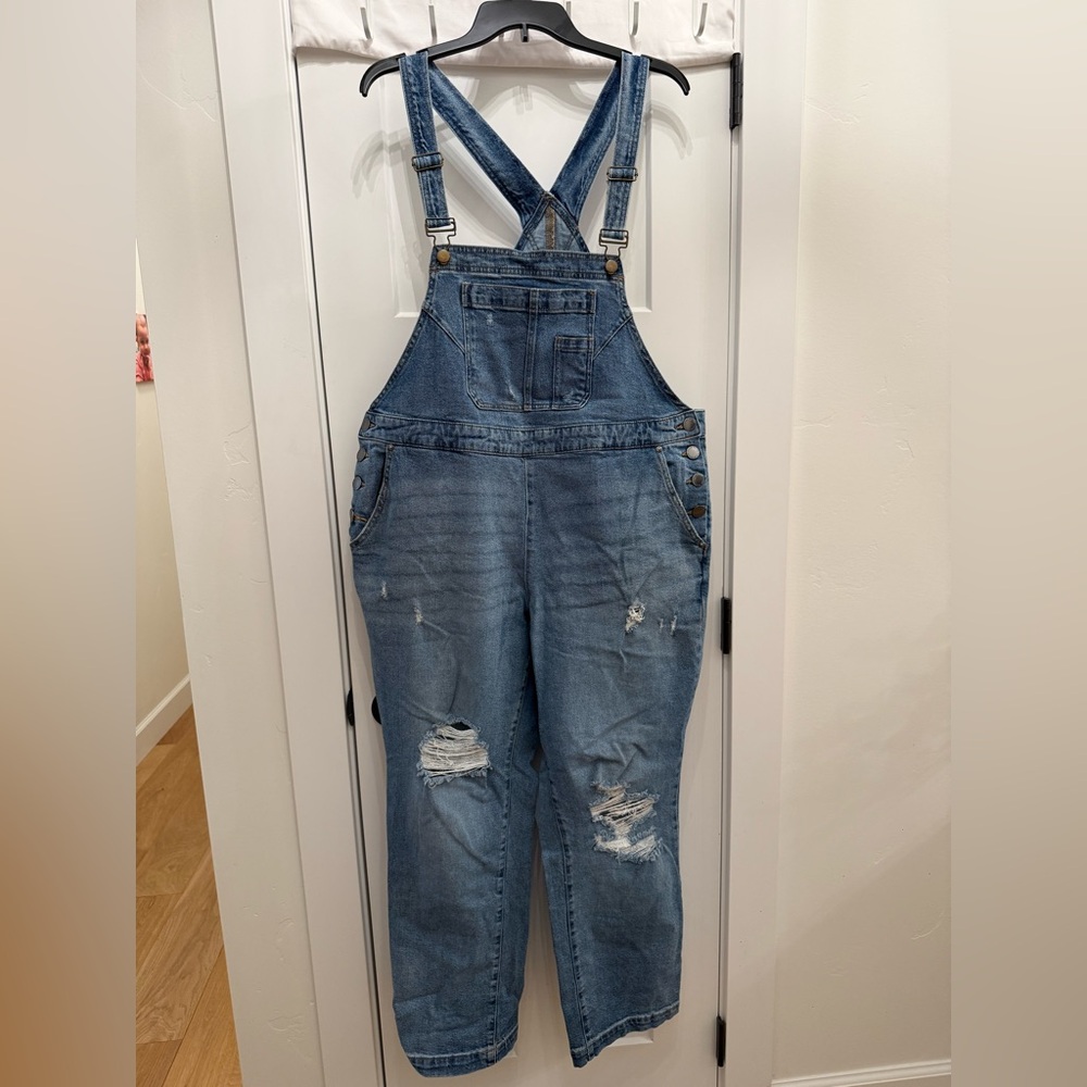 Distressed Denim Overalls from Lane Bryant